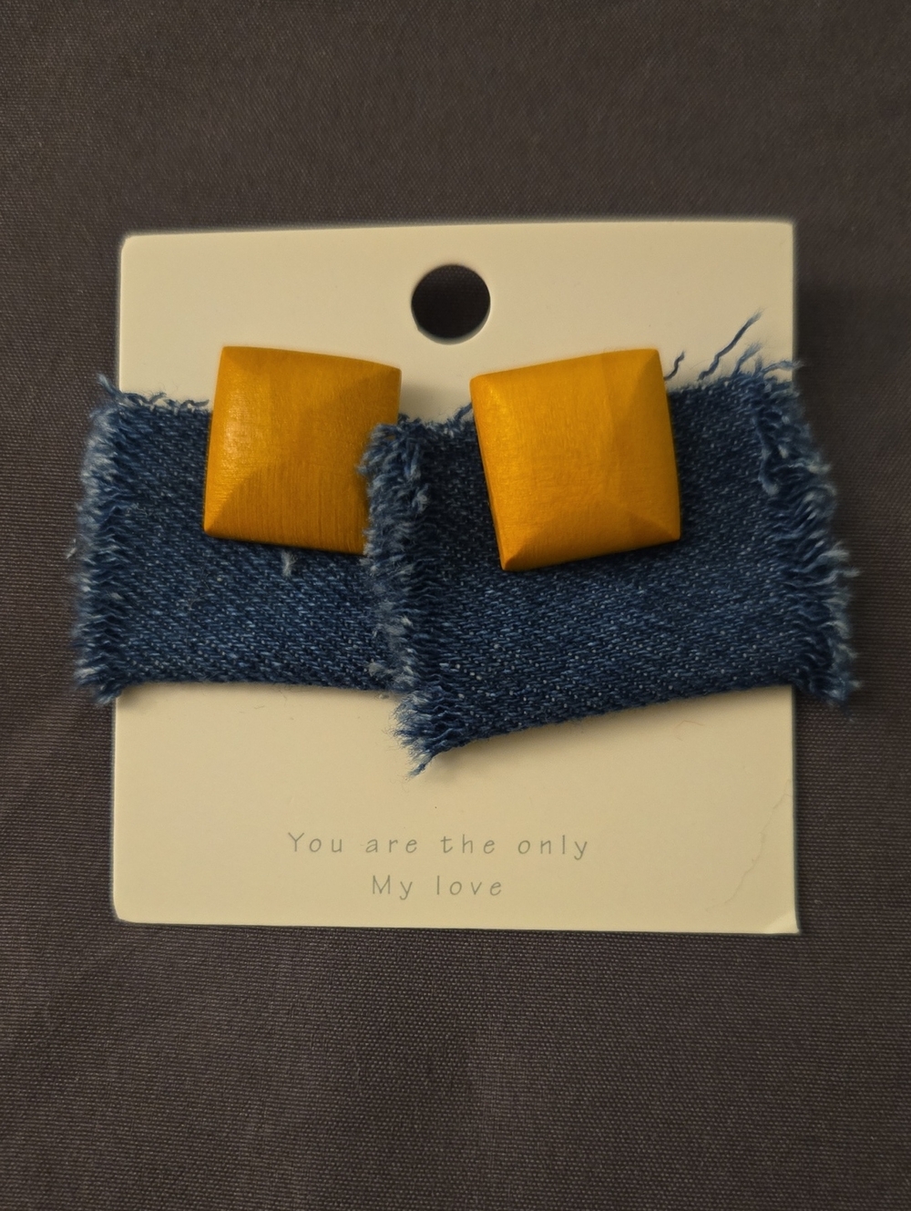 Yellow Square Earrings with Denim Accent